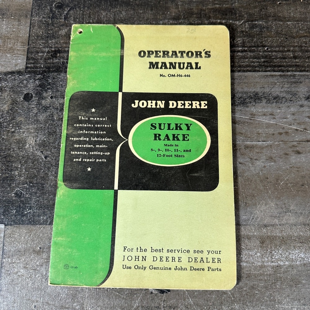John Deere OM-H6-446 original 1946 John Deere Sulky Rake operator's manual parts